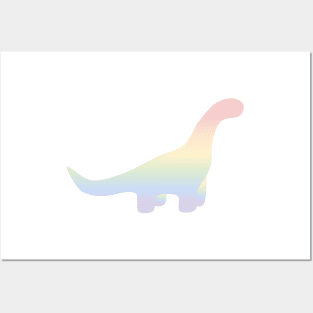 Rainbow Pastel Gradient Dinosaur (White Background) Posters and Art